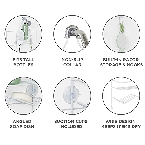 Zenna Home Rust Resistant Hanging Shower Caddy, Over the Shower Head Caddy with 1 Wide Shelf and Built In Soap Dish, Steel Bathroom Hanging Organizer, White (Pack of 6) - size: 1 Shelf and Soap Dish (Pack of 6), style: Wide