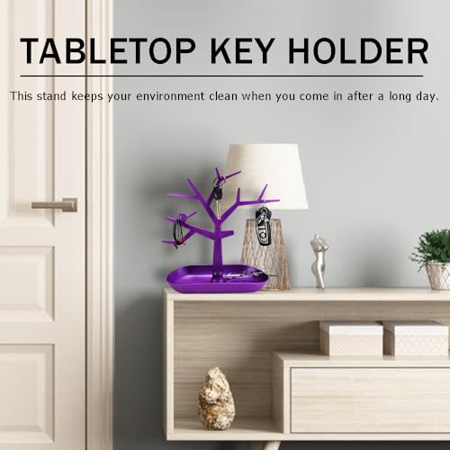 OULIGET Tabletop Key Holder Stand Tree Key Rack,Stand Jewelry Display Necklace Ring Earring Holder Rack,Jewelry Organizer Tray Home Decor for Home Entryway (Purple) - color: Purple