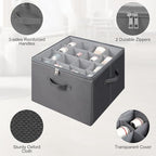 Fabric Shoe Organizer for Closet, Foldable Shoe Storage Bins with Clear Cover, Shoe Container with Adjustable Dividers, Fits up to 16 Pairs, Gray