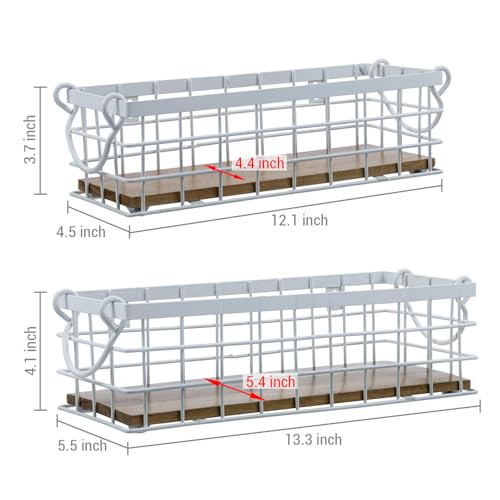 MyGift 13 and 12 Inch Nesting Storage Baskets with Handles, Wall Mounted or Tabletop White Metal Wire and Premium Acacia Wood Decorative Shelf Organizer Bins, 2 Piece Set - color: White, Acacia Wood
