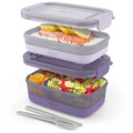 Ello 2-Pack Bento Box Lunch Stack Plastic Food Storage Container | Leak-Proof Locking Plastic Lids | Silicone Base | BPA-Free | Freezer Microwave and Dishwasher Safe | Wisteria - color: Wisteria