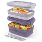 Ello 2-Pack Bento Box Lunch Stack Plastic Food Storage Container | Leak-Proof Locking Plastic Lids | Silicone Base | BPA-Free | Freezer Microwave and Dishwasher Safe | Wisteria - color: Wisteria