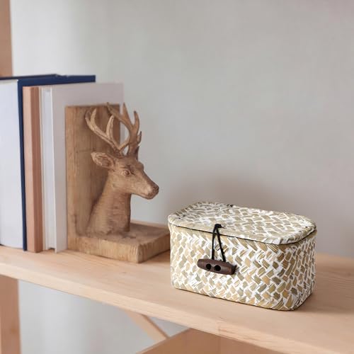 Hipiwe Wicker Shelf Basket Box with Lid Decorative Basket Handwoven Seagrass Storage Organizer Basket Decorative Basket, Whitewas 4.3" x 2.5" x 2.1" - color: Whitewash color, size: 4.3" x 2.5" x 2.1"