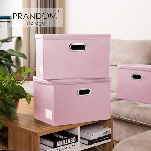 PRANDOM Foldable Storage Bins with Lids [5-Pack] Leather Fabric Collapsible Storage Boxes Organizer Containers Baskets Cube with Cover for Bedroom Closet Office Nursery Pink (14.9x10.8x10) - color: Pink, size: Medium(5-Pack)