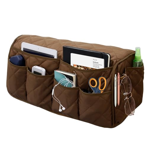 Armchair Caddy, Sofa Armrest Organizer, Non Slip Recliner Organizer, Remote Control Holder for Recliners, Couch Caddy with 14 Pockets Storage for TV Remote, Phone, Magazine (Brown) - color: Brown