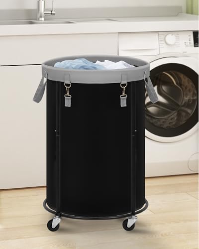 STORAGE MANIAC Rolling Laundry Hamper with Wheels 110L Laundry Basket, Round Laundry Cart with Metal Frame and Removable Bag, Clothes Hamper for Bedroom, Bathroom, Dorm Room, Laundry Room, Black - color: Black