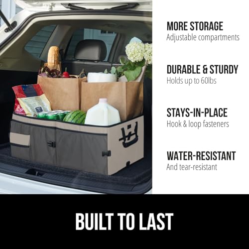 GORILLA GRIP Trunk Organizer for SUV and Cars, Large Capacity Collapsible Car Trunk Storage Organizer, Heavy Duty Car Accessories, Gifts for Mom and Dad, Slip & Water Resistant Multi Compartment Beige - color: Beige