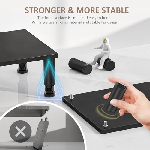AX WABER Dual Monitor Stand Riser, Monitor Stand with Adjustable Height Steel leg, Wood Monitor Stand for Desk, Monitor Riser for 2 Monitors with Storage Space Black - color: Black
