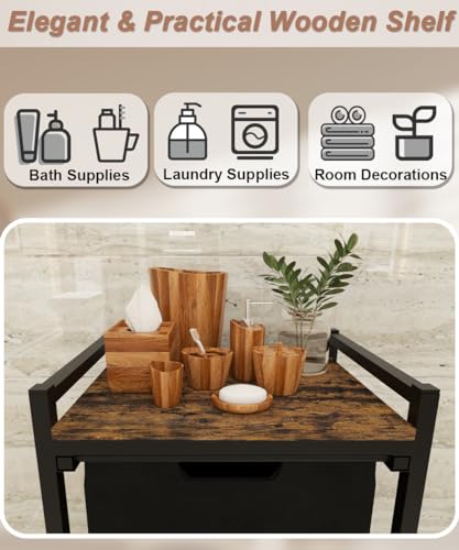 14.5 Gal Large Laundry Hamper with Wheels, Pull-Out & Removable Sorter Bags, Freestanding Clothes Basket Organizer for Clothing or Toys in Bathroom and Living Room, Rustic Brown and Black - size: 1 Section with wheels
