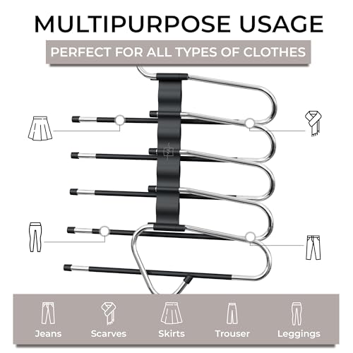 MORALVE Pants Hangers Space Saving - 4 Pack - Non-Slip Multi-Layer Space Saving Hangers - Multifunctional Clothing Rack for Closet Storage - Ideal for Jeans, Trousers, Skirts, Scarves & Slacks (Black) - size: 4 Pack