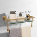 Bathroom Glass Shelf Brushed Gold Finish with Towel Rack, SUS304 Stainless Steel, 16-inch Tempered Glass Shelves for Wall - color: Brushed Gold, size: 16-inch with Railing