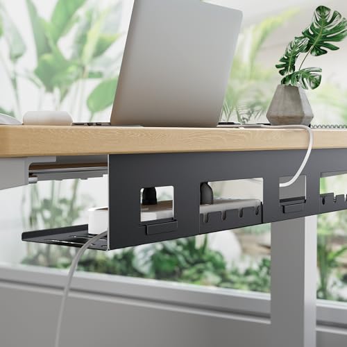 PEGZONE Under Desk Cable Management Tray, 31.5 Inches Metal Cord Organizer Rack, Desk Tray for Power Strip, Cord, Wire, Easy Mounting Cable Management Under Table for Home Office, Black - color: Black, size: 31.5"