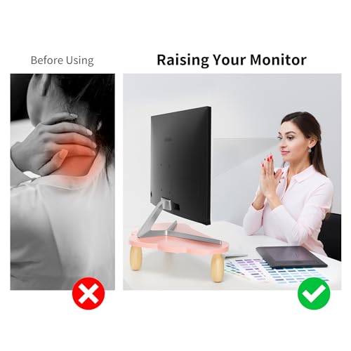 AFOOYO Monitor Stand Riser,Cloud-Shaped Sturdy Wood 16.5In Computer Monitor Riser Wirh Drawer, Multi-Purpose Desktop Organizer Riser for Computer,Laptop,Printer,TV,Pink - color: Pink, size: Wirh Drawer