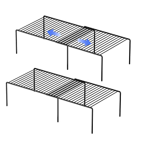 Redrubbit Expandable Metal Rustproof Kitchen Counter and Shelf Rack, 4 Piece Set of 2, Space Saver for Kitchen, Fridge, Bathroom - color: Black
