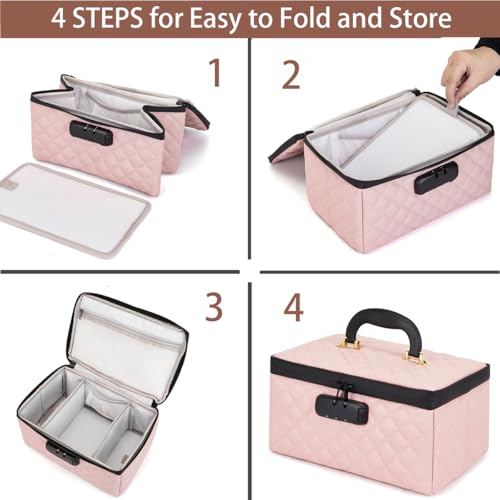 KaAutoler Portable makeup box with Lock, Large Capacity Travel Makeup Case Organizer, Makeup Bags for Girls Traveling With Handle and Divider Makeup Bag (Pink) - color: Pink