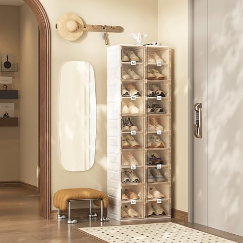 ANTBOX Shoe Organizer Storage Box, Portable Folding Shoe Rack For Closet With Magnetic Clear Door,Large Sneaker Cabinet Bins Sturdy Easy Assembly 10 Layers-20 Grids - size: 10 Layers-20 Grids