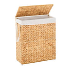 Handwoven Slim Laundry Hamper with Lid, Narrow Wicker Laundry Basket, Natural Water Hyacinth Basket and Handleswith Removable Liner Bag & 2 Mesh Bags (Natural with Lid, 75L) - color: Hyacinth with Lid, size: 75L
