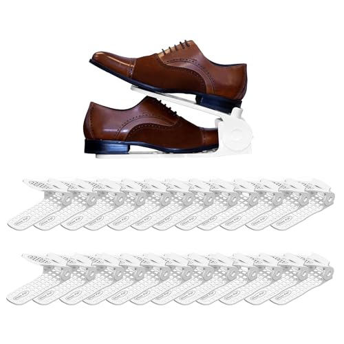 Shoepal Shoe Slots Organizer – Adjustable Shoe Rack Stacker & Storage Space Saver | Double Deck Shoe Holder for Closet, Sneakers & Heels | White – Pack of 24 - color: White, size: 24