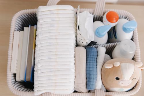 Diaper Caddy Organizer - Baby Pink Curdoroy Baby Storage Bin for Nursery & Car | Baby Shower Basket & registry Essential - color: Baby Pink