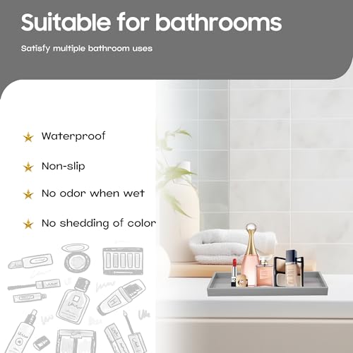 Vanity and Bathroom Tray, 9.8" ABS Countertop Organizer,Waterproof Vanity Tray for Toilet Tank,Perfume,Soap,Keys,Bathroom Accessories,Kitchen and Bath Trays,Non Slip Small Trays,Gray - color: Gray, size: 9.8" x 4.7" x 0.7"