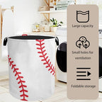 Baseball Large Clothes Hamper Bag - Laundry Basket with Handles, Space Saving Foldable Design for Nursery - color: Baseball