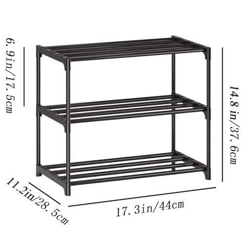 3-Tier Small Shoe Rack, Metal Stackable Kids Shoe Shelf Storage Zapateras Organizer,Narrow Shoe Rack Sturdy for Closet Hallway Entryway Living Room Bedroom (Black) - size: 3-Black