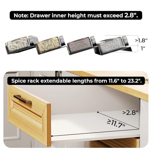 Famhap Spice Drawer Organizer, 6 Pack Drawer Seasoning Organizer Expandable from 11.6" to 23.2" Seasoning Rack Tray Insert for Kitchen Drawers, Spice Rack Tray for Drawer/Countertop (Black) - color: Black, size: 6pcs