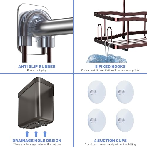 Aitatty Hanging Shower Caddy Bathroom Organizer: Rustproof Shower Shelf Racks Over Shower Head - No Drilling Inside Bath Shower Rack Shelves Over Showerhead for Shampoo with Soap Holder Bronze - color: Bronze
