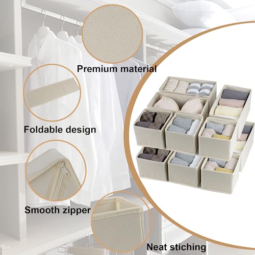Fordonral Drawer Organizer Clothes, Foldable Fabric Dresser Organizer Closet Organizers and Storage Box for Underwear,Folded Clothes,Baby Clothing,Socks,Bra,Towels,Ties(6M+6S,Beige) - color: Beige, size: 6M+6S
