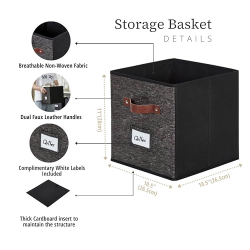 DECOMOMO Storage Bins, Cube Storage Bin with Labels, Fabric Storage Cubes for Shelves (10.5" x 11" / 6pcs, Black Pattern) - color: Black Pattern, size: Cube 11" / 6pcs