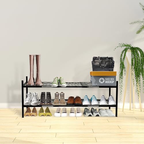 Shoe Rack, 45.6" Expandable Shoes Storage Metal Shoe Shelf Stand 2-Tier Stackable Boot Organizer for Closet, Entryway, Garage, Bedroom, Door Entrance, Black - color: Black, size: 2 Tier