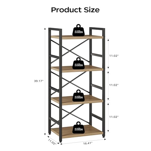 Bookshelf, Kid's Bookshelf, 4 Tier Small Bookcase, Metal Small Bookcase, Book Shelf Organization and Storage for Living Room, Bedroom, and Home Office (Light Coffee) - color: Light Coffee, size: 4 Tier