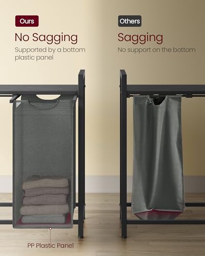 VASAGLE Laundry Hamper, Laundry Basket, Laundry Sorter with 4 Pull-Out and Removable Bags, Shelf, Metal Frame, 4 x 10.6 Gallons (40 L), 45.7 x 13 x 28.4 Inches, Slate Gray and Charcoal Gray UBLH401G01 - color: Slate Gray + Charcoal Gray, size: 4 Bags - 16