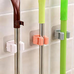 4Pcs Broom Holder Mop Hanger Wall Mount Hook Plastic Easy Install No-Drill Strong Adhesive Organizer - color: White, size: 4 Pcs