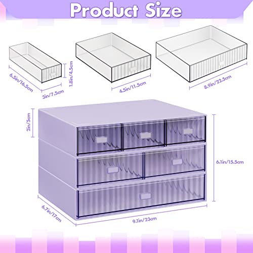 3 Tier Stackable Desk Organizer with 6 Drawers, Plastic Desktop Storage Box Drawers, Detachable Makeup Storage Office Stationery Supplies Organizer for Office School(Purple) - color: Purple