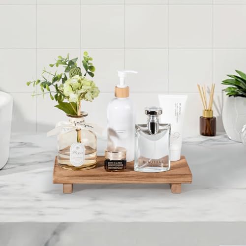 Bathroom Tray Farmhouse Decor Pedestal Stand Wood Riser Display Kitchen Accessories Soap Holder for Sink, Counter, Vanity, 11 * 5.5 Brown - color: Brown, size: 11" x 5.5" x 1.6"