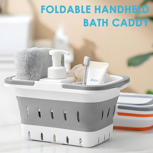 Fammart Portable Shower Caddy Tote – Collapsible Plastic Basket with Handles, Foldable Storage Organizer for Bathroom, Kitchen, College Dorm, Gym, Travel & Camping, Gray - color: Collapsible - Gray