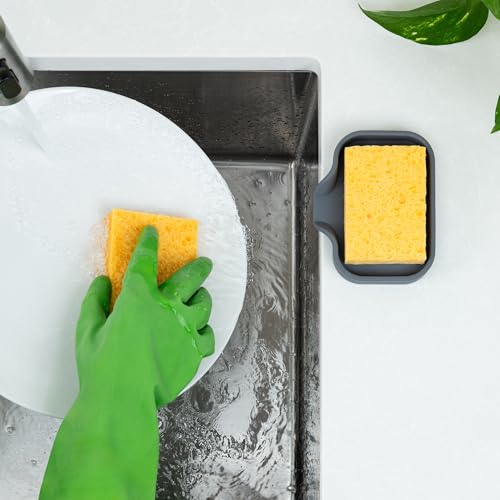 Zulay Kitchen Small Silicone Sponge Holder (4.9x3.3”) – Space-Saving Sink Organizer Tray for Sponge, Soap, Brush & More – Compact Non-Slip Dish for Kitchen & Bathroom (Grey) - color: Grey, size: Small (4.9x3.3)