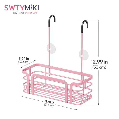 SWTYMIKI Shower Caddy Hanging Organizer - Over the Door Shower Caddy with 6 Hooks, 2 Installation Ways, Stainless Steel Rustproof Bathroom Organizer, Pink Small - color: Pink-1 tier