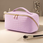 Women's Travel PU Leather Cosmetic Organizer - Large Capacity Toiletry Storage Solution - color: Purple