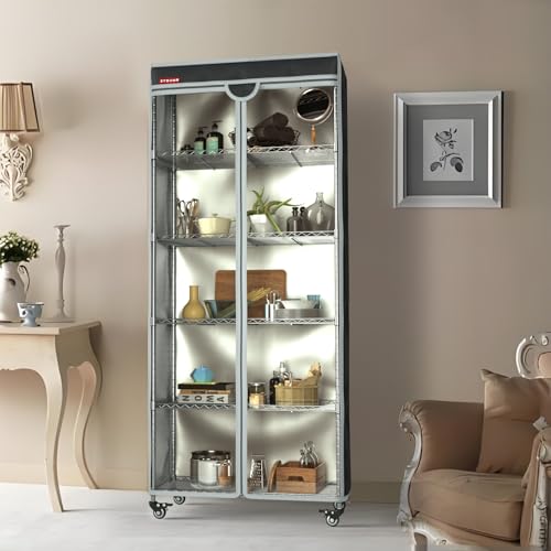 Wire Rack Cover 40"W x 18"D x 72"H – Heavy Duty Waterproof Dustproof Shelving Cover with Clear PVC Front & T-Zipper, Black Oxford Storage Organizer for Home, Laundry or Basement (No Shelves) - size: 40"Wx18"Dx72"H