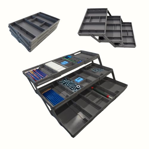3 Tier Drawer Organizer, Multi Level Smart Drawer Organizer for Desk, Expandable Organizer for Office, Makeup, Jewelry, Kitchen, Folding Storage for Home and Office Drawers & Craft Organizer - Gray