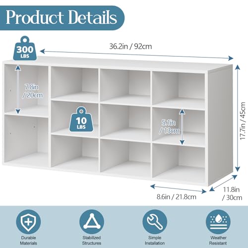 Aenuert 11-Cubby Shoe Rack, 3-Tier Wood Shoe Organizer, Multifunctional Shoe Organizer Bench for Entryway, Mudroom, Hallway, Closet,36.22 * 11.81 * 17.72 Inch,White - color: White, size: 11-cube 3-tier