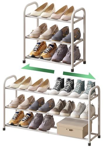 kiplant White Shoe Rack for Closet, 3-Tier Expandable Shoe Organizer for Closet, Metal Adjustable Black Shoe Shelf Storage Organizer, Free Standing Shoe Rack for Entryway Doorway - color: White, size: 3-Tier_Long