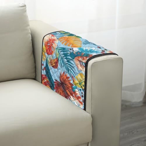 Colorful Palm Leaf Print Armrest Covers for Sofa Comfortable Sofa Armset Organizer Scratch Proof Recliner Arm Protector with 2 Side Storage Pocket for Magazine, Tablet, Phone - color: Colorful Palm Leaf