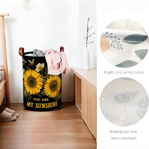 Laundry Basket 15.75 x 15.75 x 19.7 Inch Oxford Fabric Clothes Hamper with Sunflower and Bee Pattern Foldable Laundry Storage Bin with Handles for Bedroom Bathroom Dorm Dirty Clothes Organizer - color: Colorful577