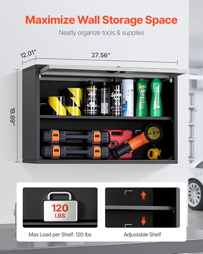 VEVOR Metal Wall Cabinet, 30.31 x 12.01 x 19.69 Inch, Floating Garage Tool Cabinet with Up-Flip Door and Shelf, 240 lbs Load Capacity, Fit for Garage, Basement, Kitchen, Warehouse Assembly Required - style: Upgrade Flip up 20"