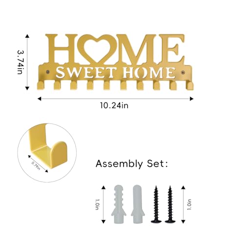 Key Holder Wall Mounted with Screws and Anchors, Gold Multifunctional Key Hanger with 10 Hooks, Entryway Front Door Kitchen Hallway Garage Office - color: Home-1 Gold