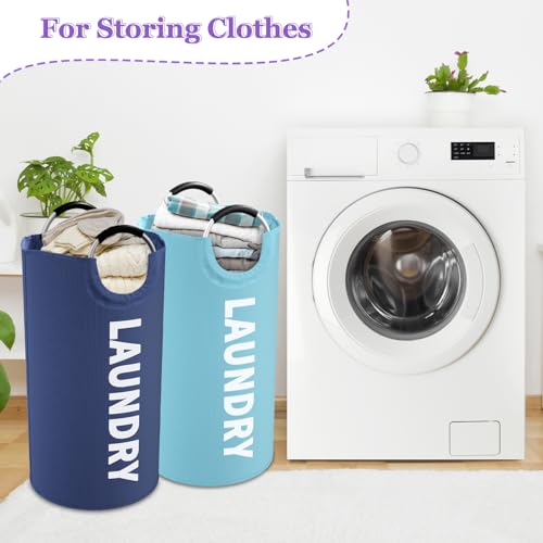 2Pcs Foldable Laundry Basket with Handles, 95L Large Clothes Hampers for Men, Tall Laundry Bin Stand Up Well, Portable Storage Basket for Family, Flat, Blue + Navy Blue - color: Blue + Navy Blue, size: L-95L