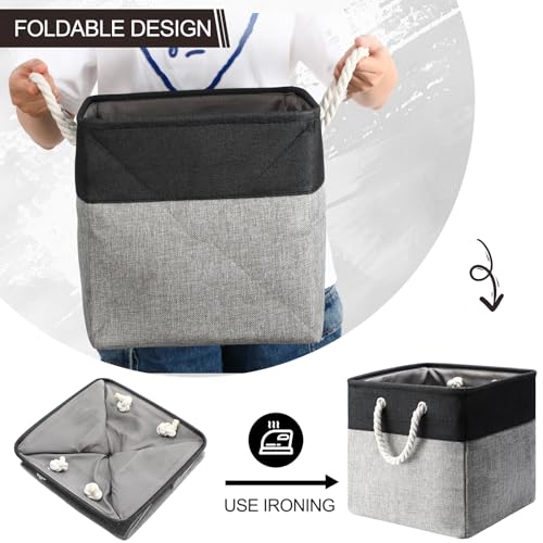 meekoo 8 Pack Collapsible Storage Bins Fabric Storage Bins Polyester Fabric Baskets with Handles Linen Closet Organizer for Shelf Home Closet Towels Toys(12 x 12 x 12in,Black Gray) - color: Black Gray, size: 12 x 12 x 12 In